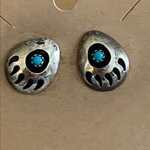 Turquoise Bear Claw Earrings tested silver